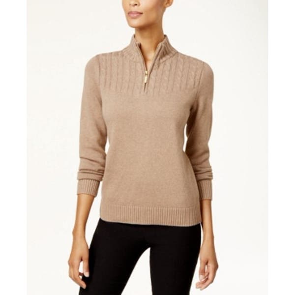 Karen Scott Women's Marled Knit Quarter Zip Sweater Brown Size Small