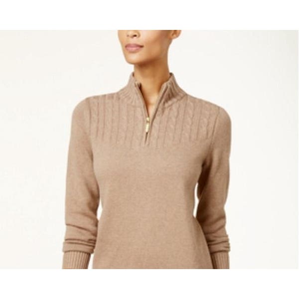 Karen Scott Women's Marled Knit Quarter Zip Sweater Brown Size Small