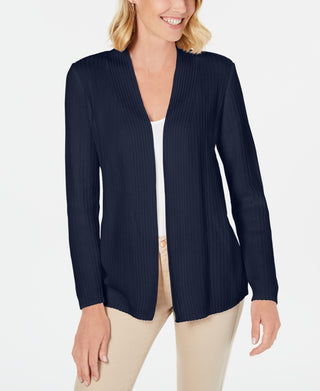 Karen Scott Women's Petite Cotton Mixed-Knit Cardigan Navy Size 44