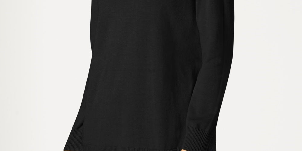 Karen Scott Women's Cotton Zip-Neck Sweater  Black Size X-Small
