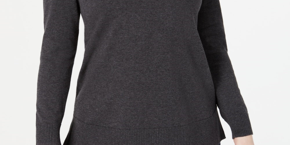 Karen Scott Women's Cotton Zip Neck Sweater Charcoal Size Medium