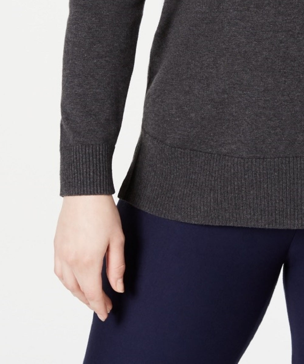Karen Scott Women's Cotton Zip-Neck Sweater Charcoal Size X-Small