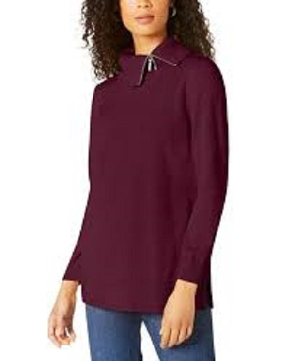 Karen Scott Women's Cotton Zip Neck Sweater Purple Size Small