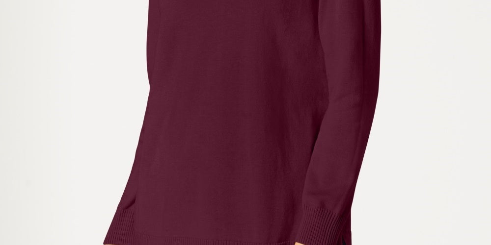 Karen Scott Women's Cotton Zip-Neck Sweater Merlot Red Size Small