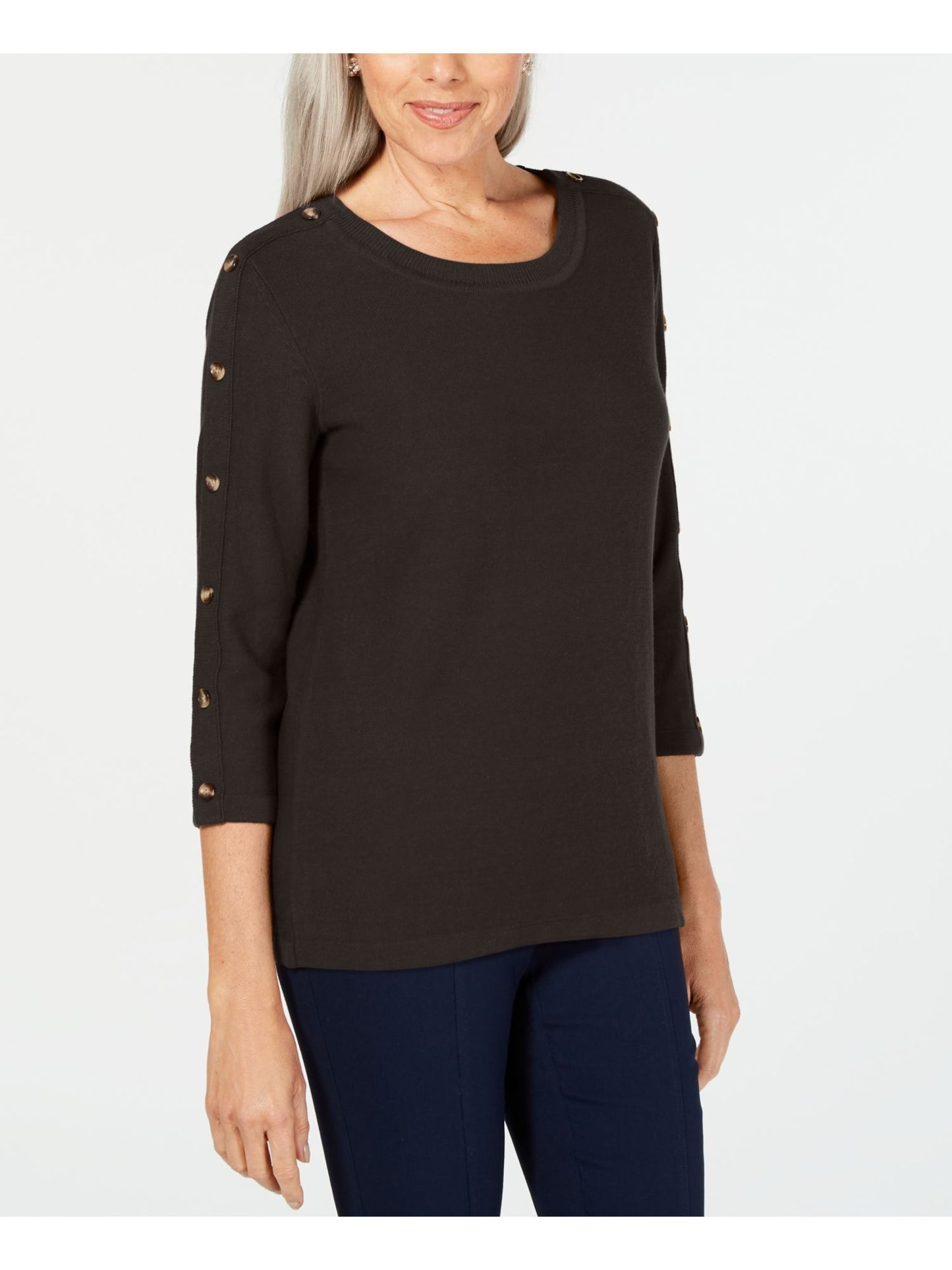 Karen Scott Women's 3/4-Sleeve Sweater Dark Beige Size Small