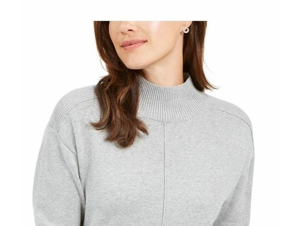 Karen Scott Women's Erin Cotton Colorblocked Mock Neck Sweater Charcoal Size XX-Large