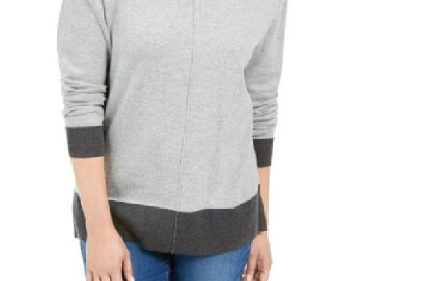 Karen Scott Women's Erin Cotton Colorblocked Mock Neck Sweater Charcoal Size XX-Large