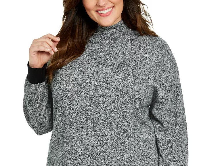Karen Scott Women's Plus Size Mock Neck Cotton Sweater Charcoal Size 2X