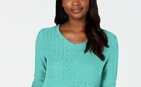 Karen Scott Women's Cotton Mixed Stitch Sweater Blue Size Small