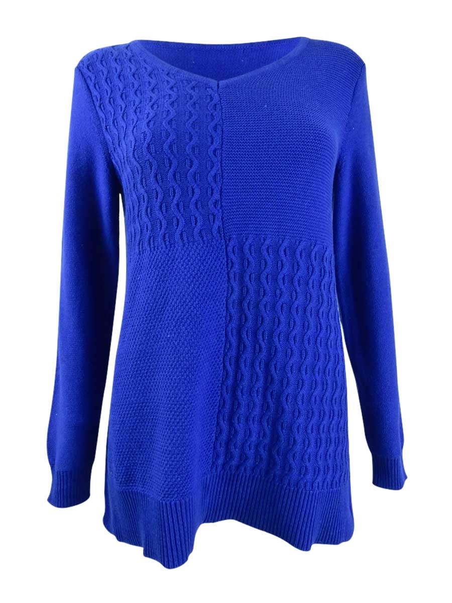 Karen Scott Women's Cotton Mixed-Stitch Sweater Blue Size X-Small