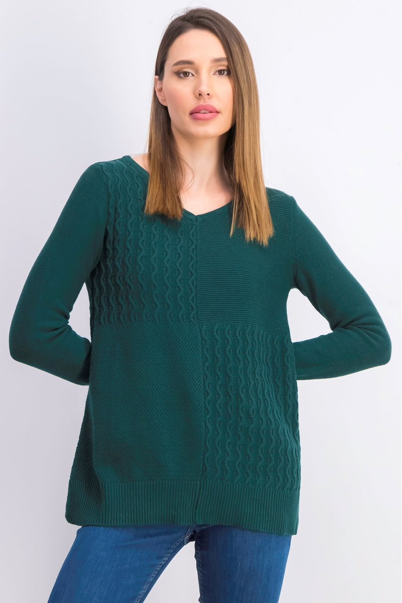 Karen Scott Women's Cotton Mixed-Stitch Sweater Green Size Extra Small