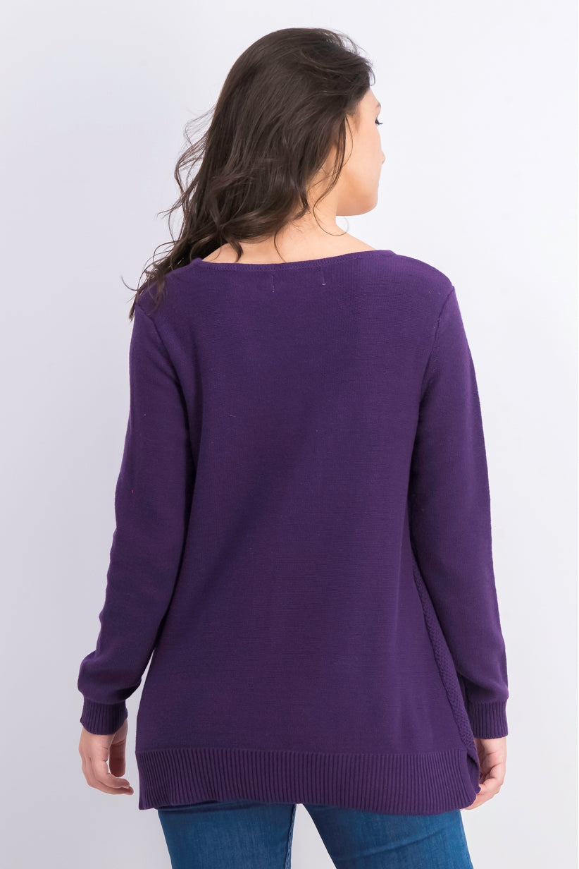 Karen Scott Women's Cotton Mixed-Stitch Sweater Purple Size Medium