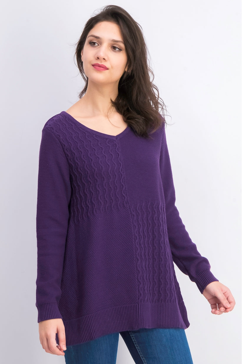 Karen Scott Women's Cotton Mixed-Stitch Sweater Purple Size Small