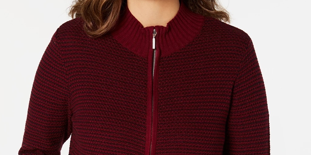 Karen Scott Women's Textured Zip-Front Cardigan Black Size X-Small