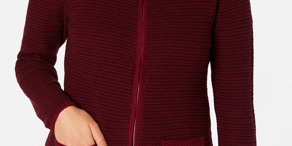 Karen Scott Women's Textured Zip-Front Cardigan Black Size X-Small