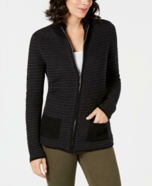 Karen Scott Women's Textured Zip Front Cardigan Black Size XX-Large