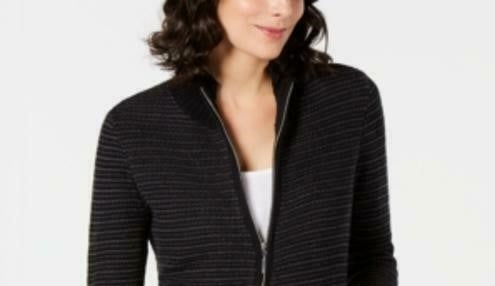 Karen Scott Women's Textured Zip Front Cardigan Black Size XX-Large