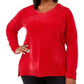 Karen Scott Women's V-Neck Chenille Sweater Bright Red Size Extra Small