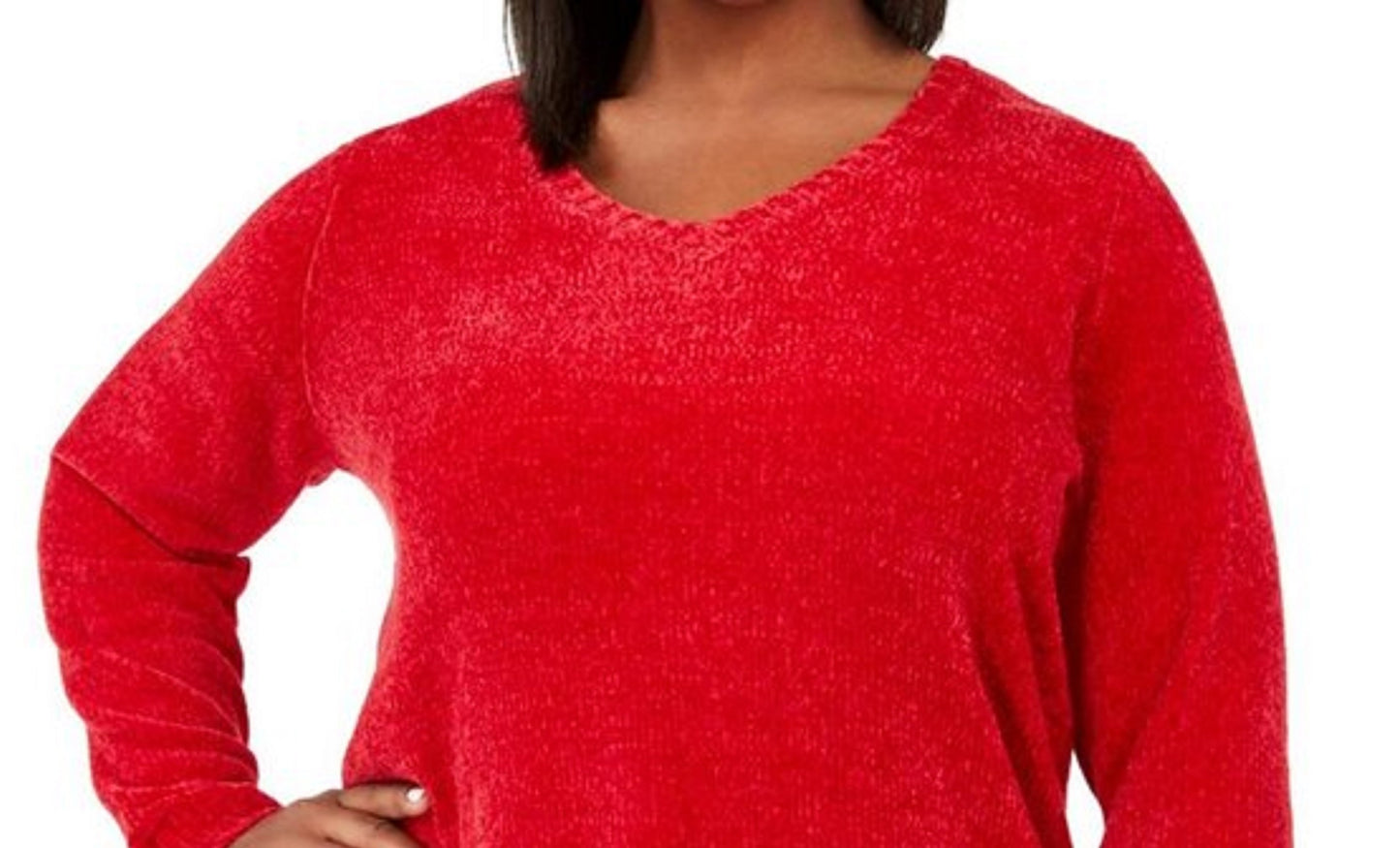 Karen Scott Women's V-Neck Chenille Sweater Bright Red Size Extra Small