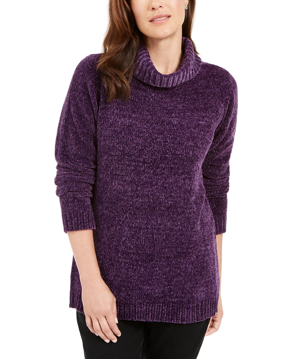 Karen Scott Women's Chenille Mock Neck Sweater Purple Size X-Small