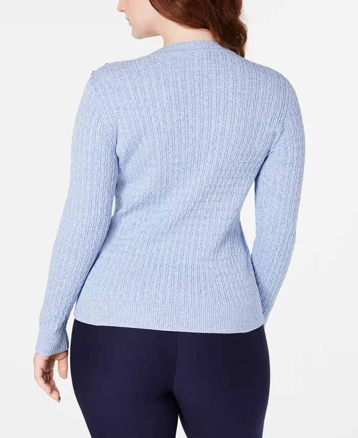 Karen Scott Women's Cotton Baby Cable-Knit Sweater Blue Size XX-Large