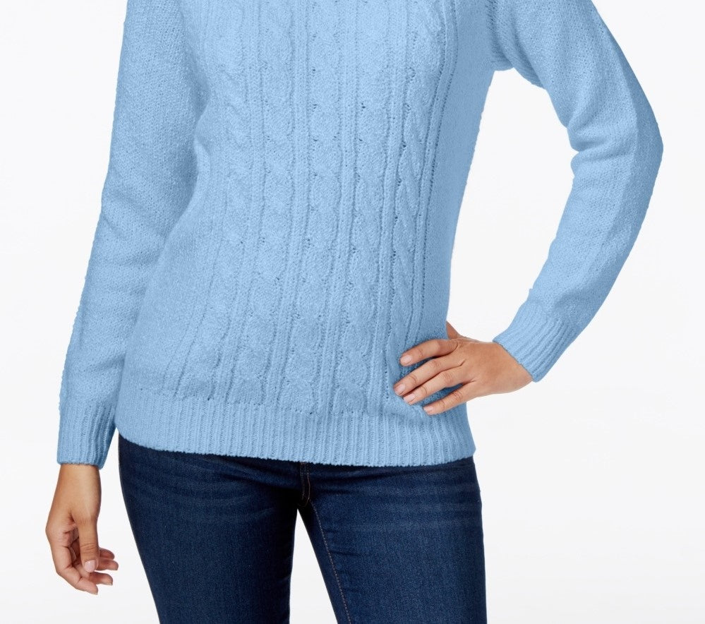 Karen Scott Women's Petite Cable-Knit Sweater  Blue Size Medium