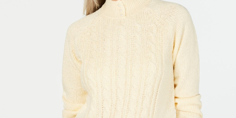 Karen Scott Women's Petite Cable-Knit Sweater  Yellow Size Petite