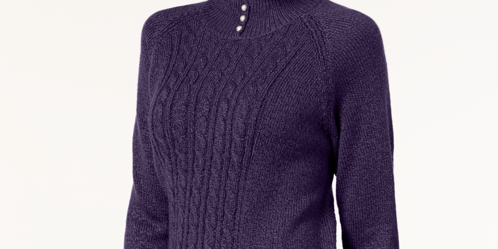 Karen Scott Women's Mock Neck Cable Knit Sweater Purple Petite Small