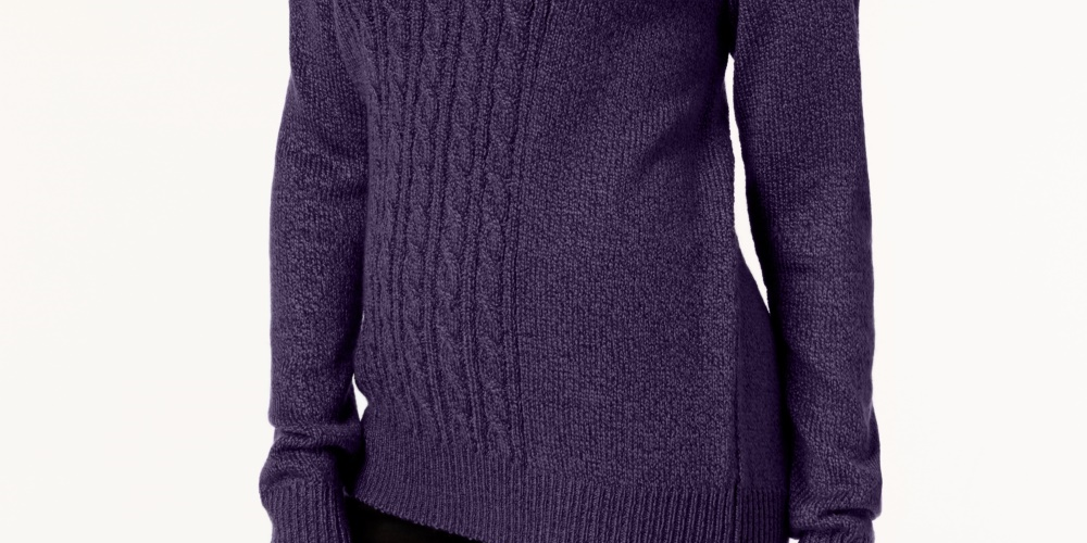 Karen Scott Women's Mock Neck Cable Knit Sweater Purple Petite Small
