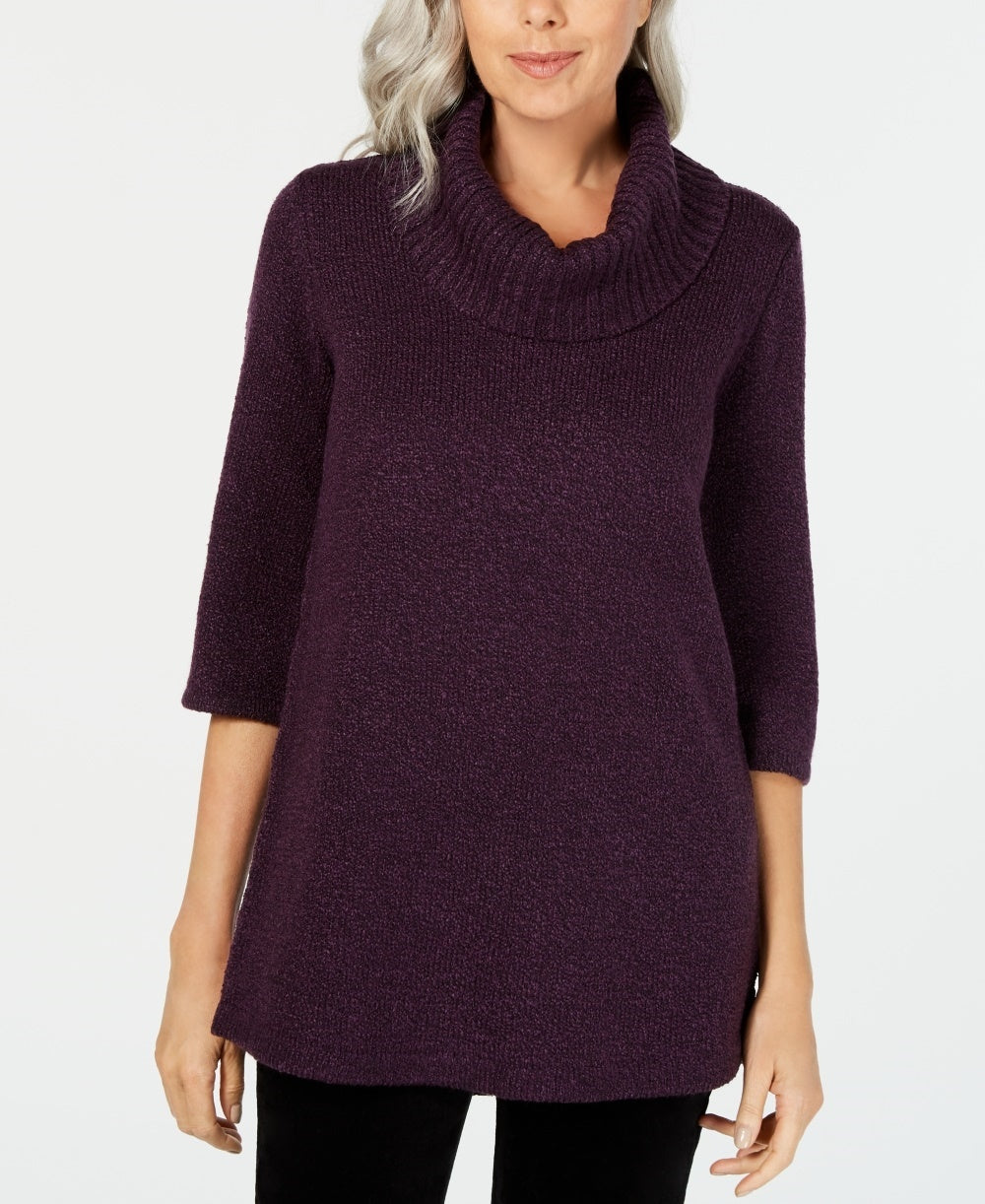 Karen Scott Women's Cowl-Neck 3/4-Sleeve Sweater Med Purple Size Petite Medium