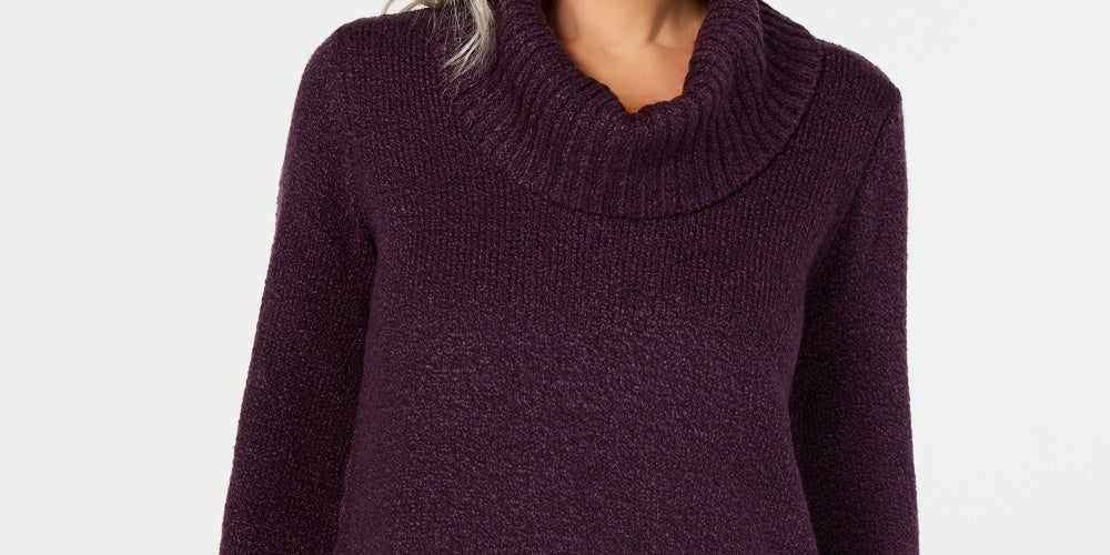 Karen Scott Women's Cowl-Neck 3/4-Sleeve Sweater Med Purple Size Petite Medium