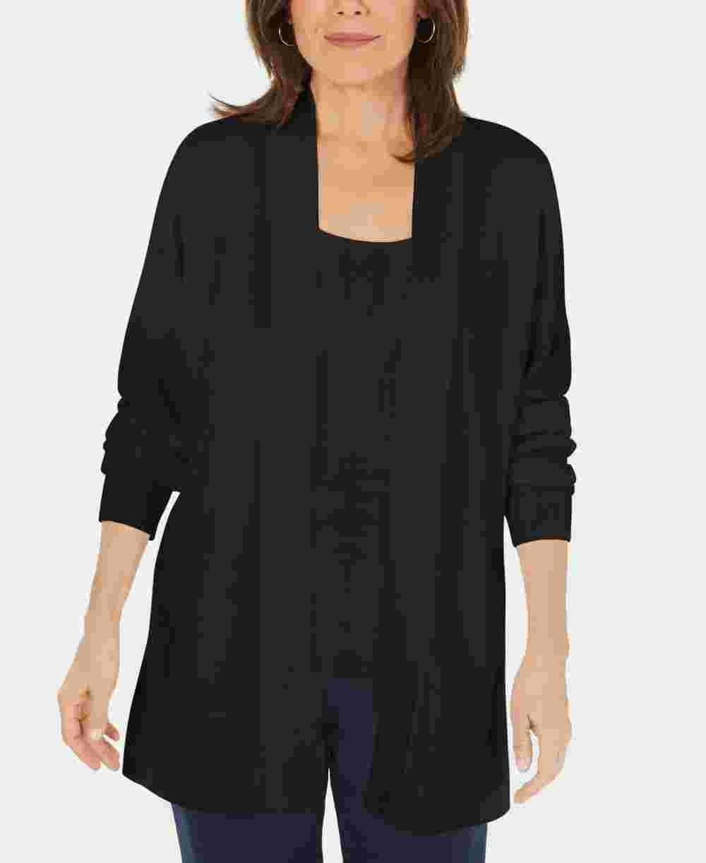 Karen Scott Women's Open-Front Cardigan Black Size Petite Small
