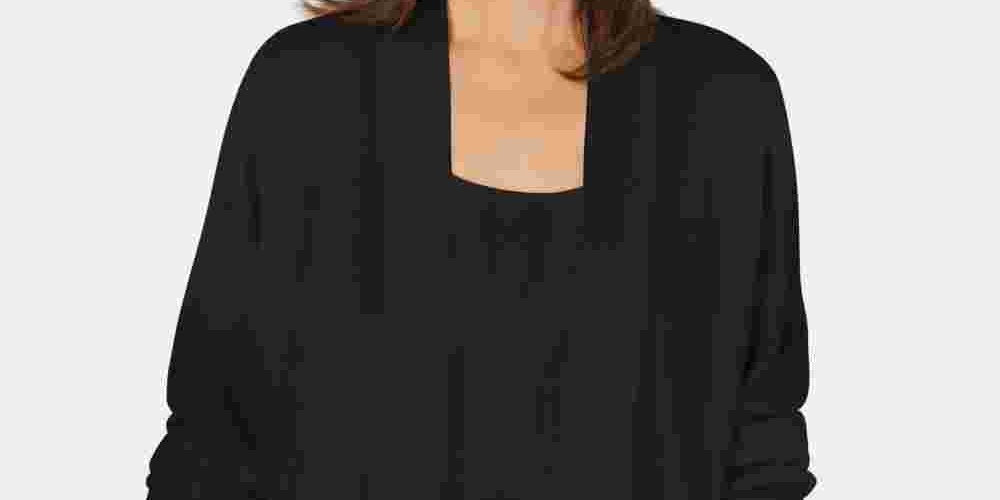Karen Scott Women's Open-Front Cardigan Black Size Petite Small