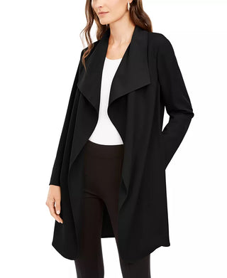 Alfani Women's Petite Wing-Collar Draped-Front Jacket Black Size Petite