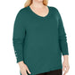 JM Collection Women's Green Solid Long Sleeve Scoop Neck T-Shirt Top Green Size 1X