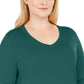JM Collection Women's Green Solid Long Sleeve Scoop Neck T-Shirt Top Green Size 1X