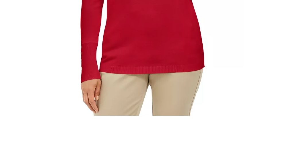 JM Women's Collection Stud-Sleeve Pullover Turtleneck Sweater  Red Size Medium