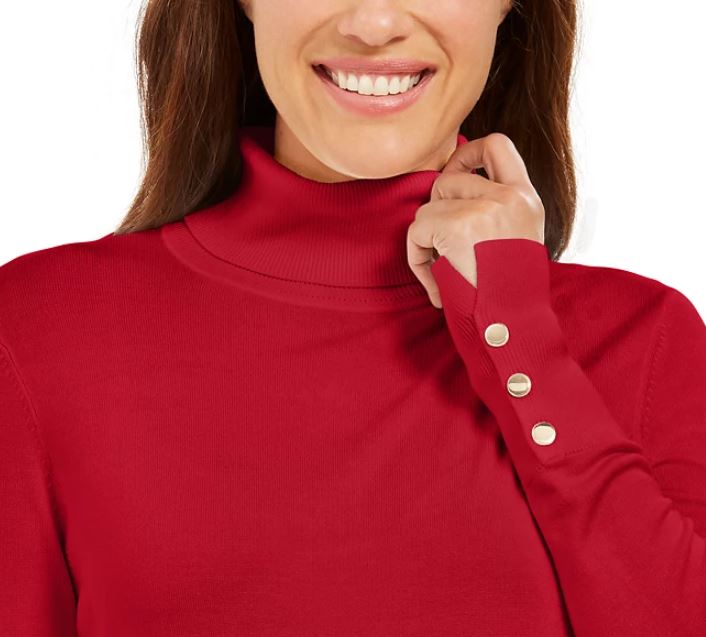 JM Collection Women's Stud Sleeve Pullover Turtleneck Sweater Red Size XX-Large