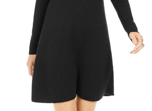 Style & Co Women's Ribbed Knit Sweater Dress Black Size Large