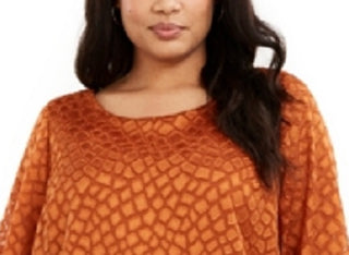 Alfani Women's Plus Printed Angel-Sleeve Bubble Top Brown Size 2X