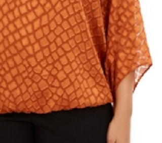 Alfani Women's Plus Printed Angel-Sleeve Bubble Top Brown Size 2X