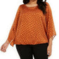 Alfani Women's Plus Size Printed Angel-Sleeve Bubble Top Brown Size 3X