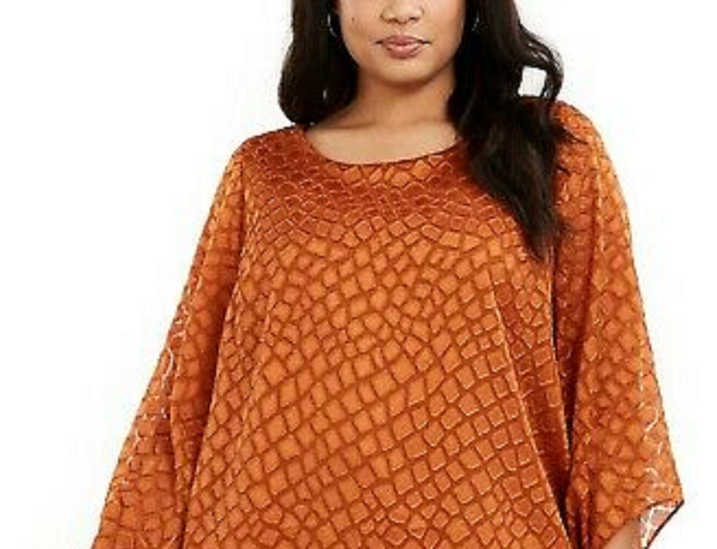 Alfani Women's Plus Size Printed Angel-Sleeve Bubble Top Brown Size 3X
