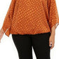 Alfani Women's Plus Size Printed Angel-Sleeve Bubble Top Brown Size 3X