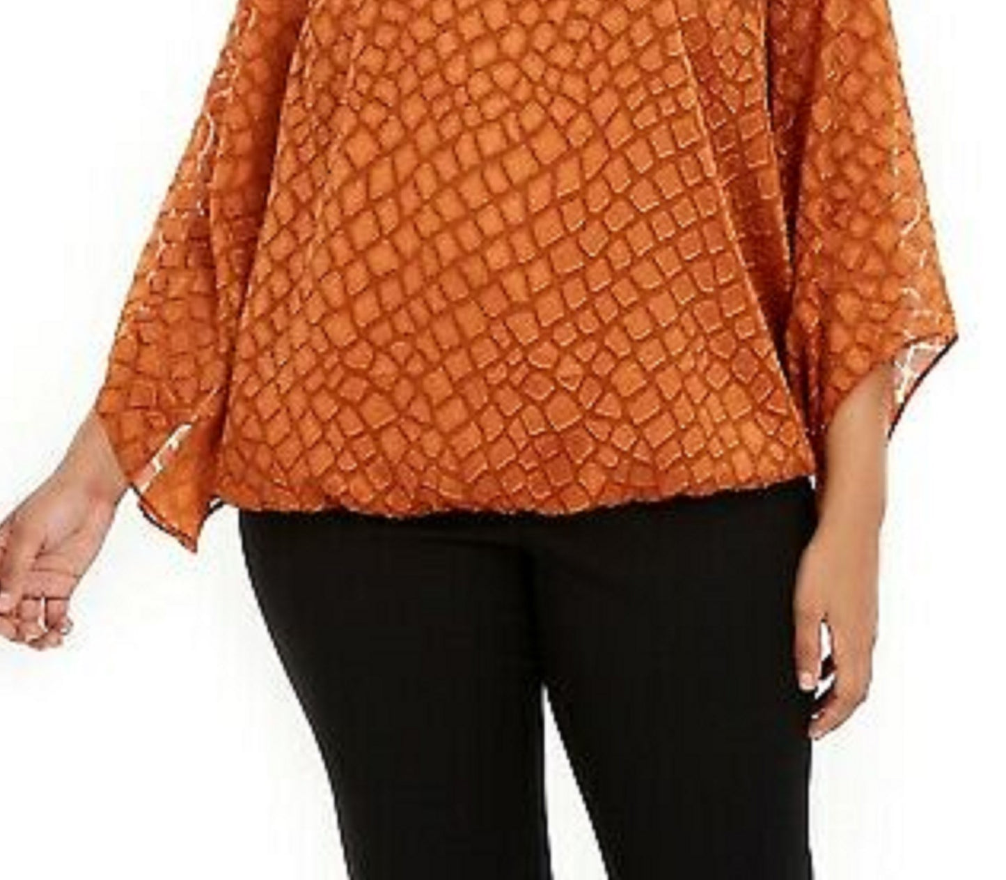 Alfani Women's Plus Size Printed Angel-Sleeve Bubble Top Brown Size 3X