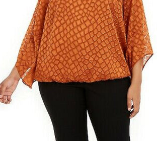 Alfani Women's Plus Size Printed Angel-Sleeve Bubble Top Brown Size 3X