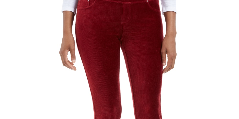 Style & Co Women's Skinny Corduroy Pants Wine Size Large