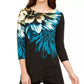 Alfani Women's Petite Bold Floral Blouse Black Size Medium