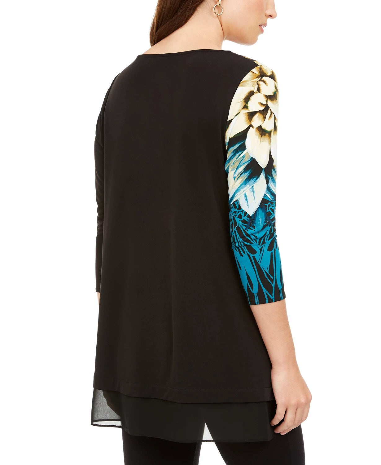 Alfani Women's Petite Bold Floral Blouse Black Size Medium