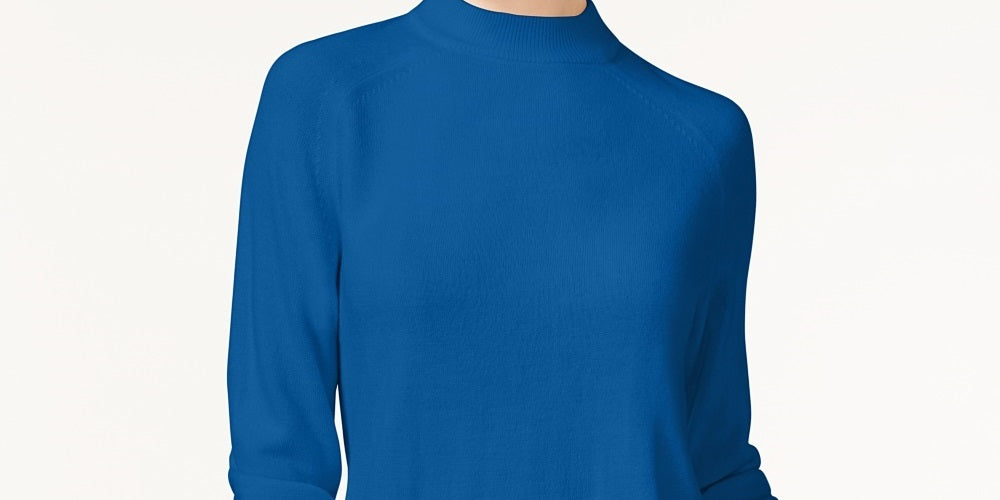 Karen Scott Women's Zip Back Mock Neck Sweater  Navy Size Small